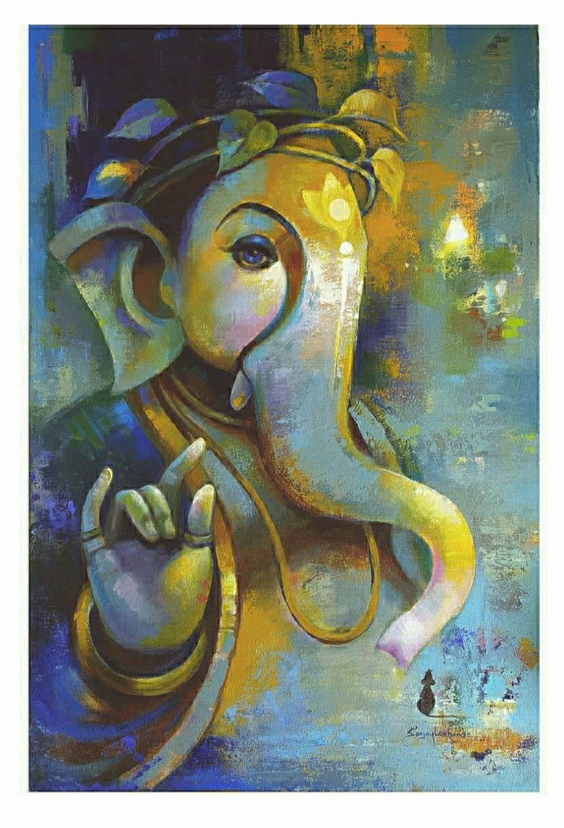 Portraiture Painting with Acrylic on Canvas "Ganesha-2" art by Sanjay Lokhande