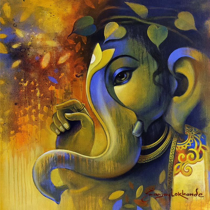 Portraiture Painting with Acrylic on Canvas "Ganesha-1" art by Sanjay Lokhande
