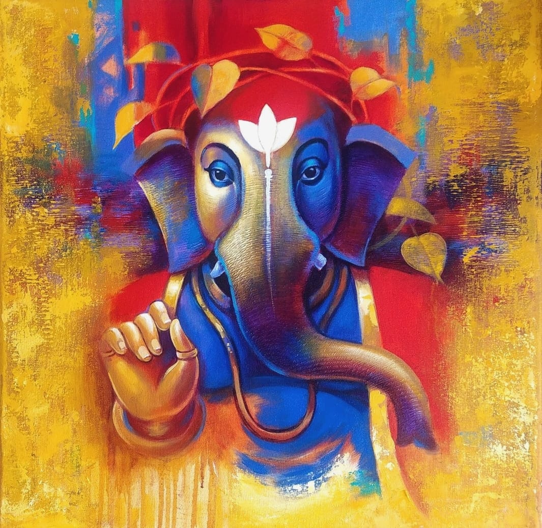 Buy Ganesha-3 Painting with Acrylic on Canvas by Sanjay Lokhande ...