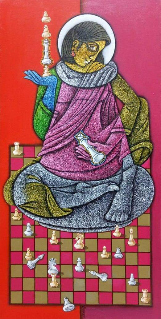 Figurative Painting with Acrylic on Canvas "Queen" art by Satyajeet Shinde 