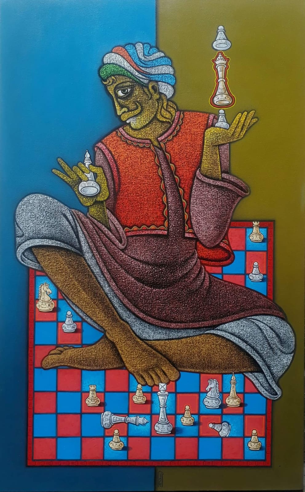 Figurative Painting with Acrylic on Canvas "Being King-2" art by Satyajeet Shinde 