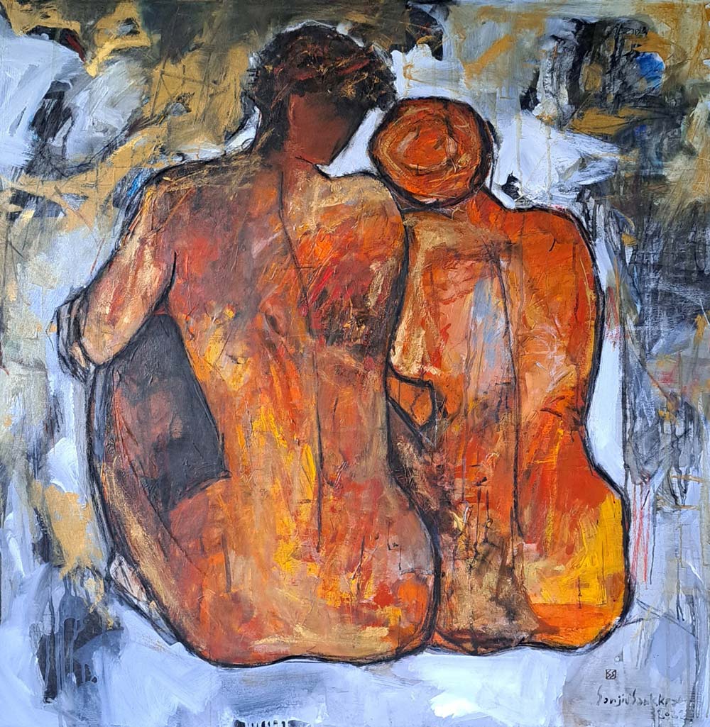 Figurative Painting with Mixed Media on Canvas "Untitled-EP13" art by Sanjiv Sankkpal