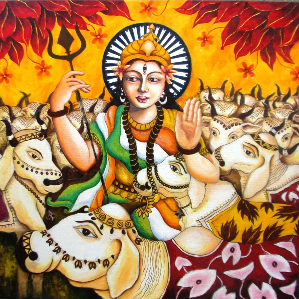 Figurative Painting with Acrylic on Canvas "Bharat Mata" art by Anirban Seth