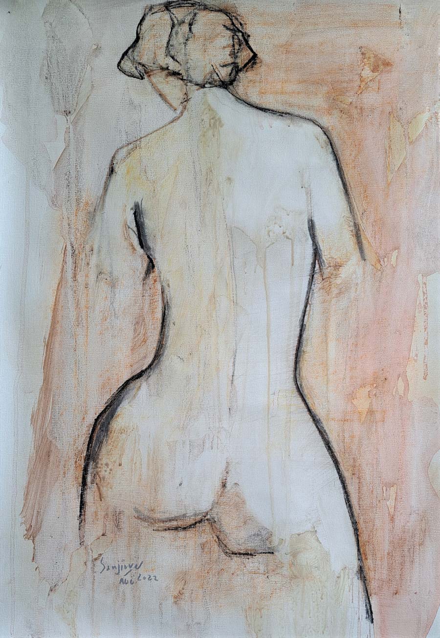 Contemporary Drawing with Mixed Media on Canvas "Untitled-ES7" art by Sanjiv Sankkpal
