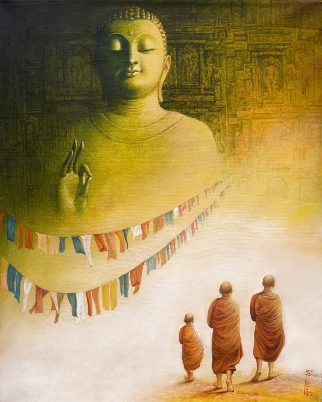 Figurative Painting with Acrylic on Canvas "Buddha-6" art by Swapan Roy