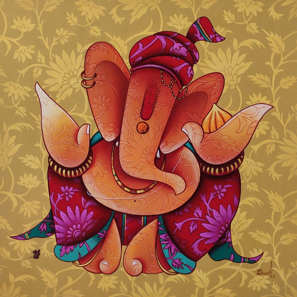 Figurative Painting with Acrylic on Canvas "Ganesha-7" art by Paras Parmar