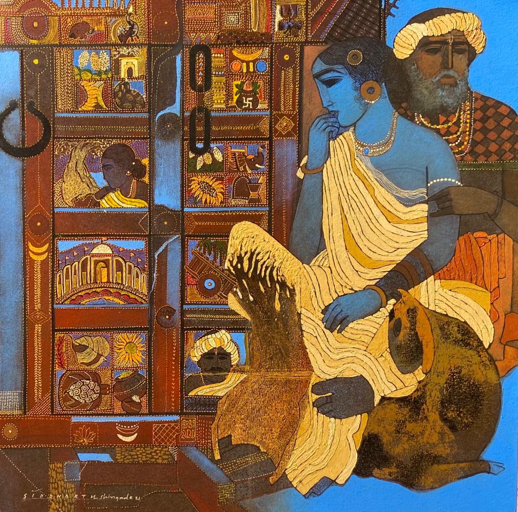 Figurative Painting with Acrylic on Canvas "Blue Door" art by Siddharth Shingade
