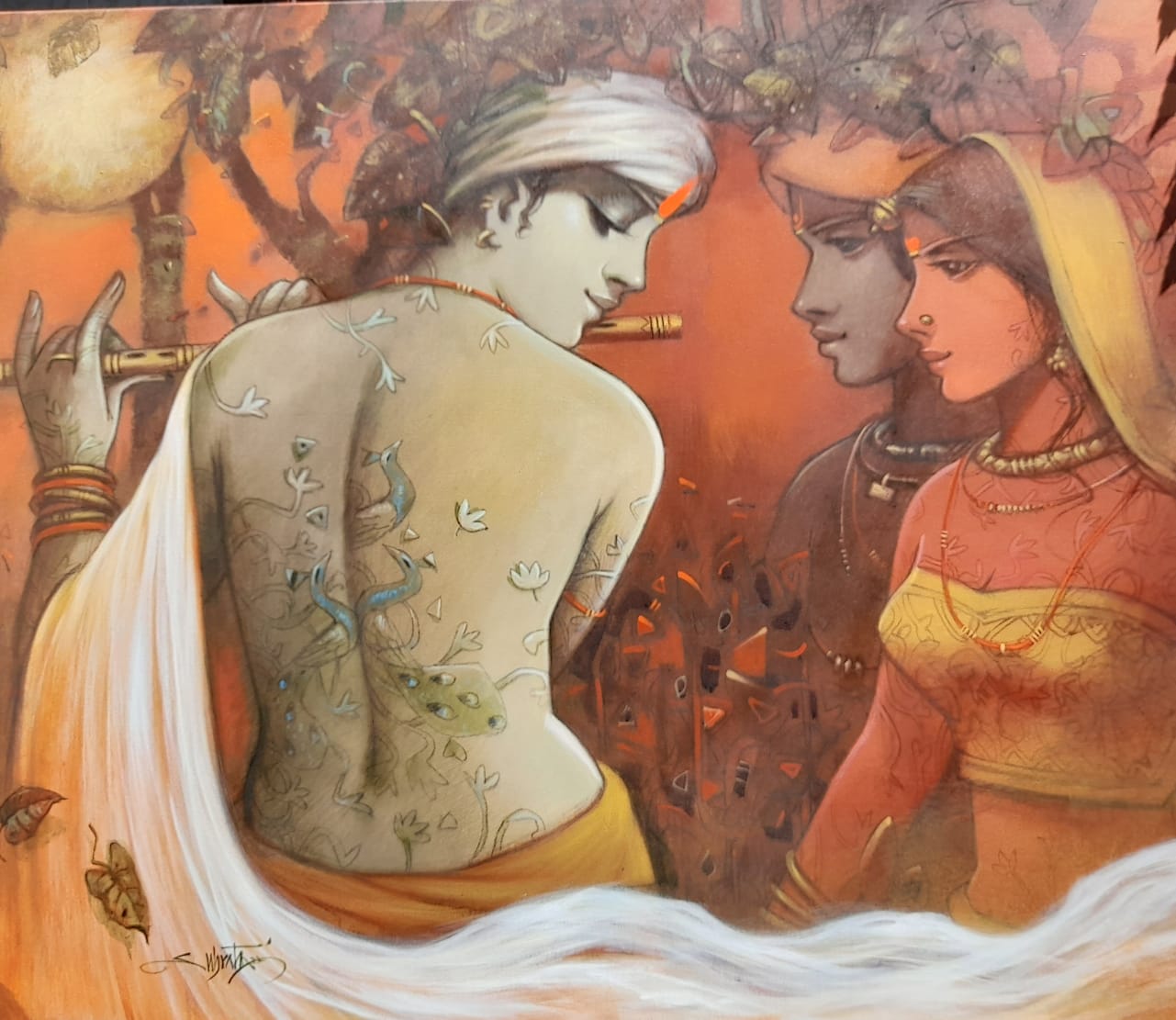 Figurative Painting with Acrylic on Canvas "Tune of Love-9" art by Subrata Das