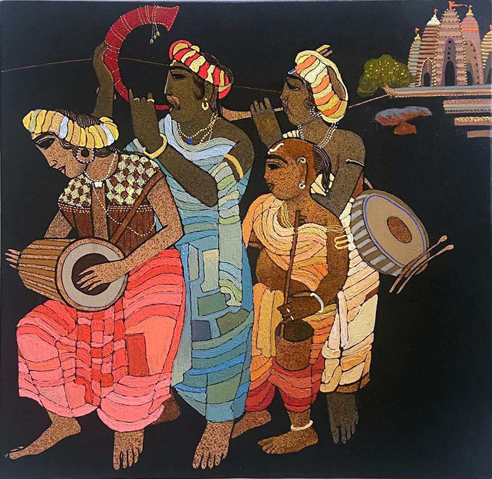 Figurative Painting with Acrylic on Canvas "Musicians" art by Siddharth Shingade