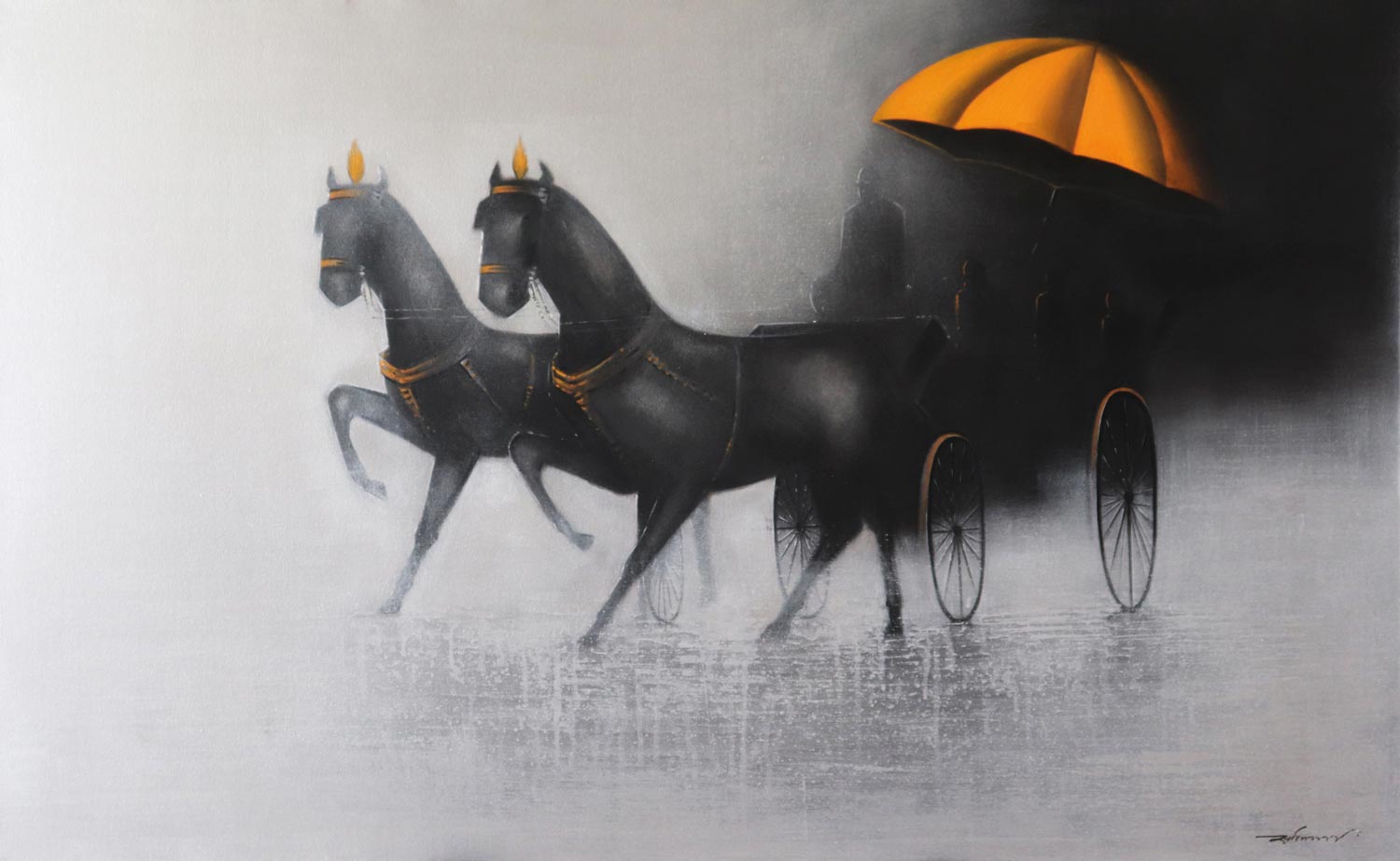 Figurative Painting with Acrylic on Canvas "Rhythmic Monsoon Ride-2" art by Somnath Bothe