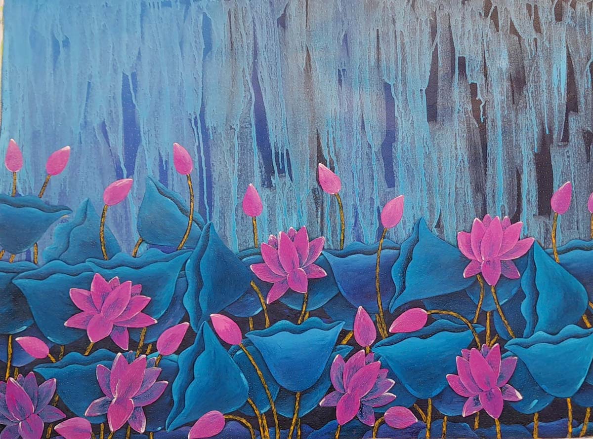 Figurative Painting with Acrylic on Canvas "Lotus-2" art by Sadaf Beg Khan