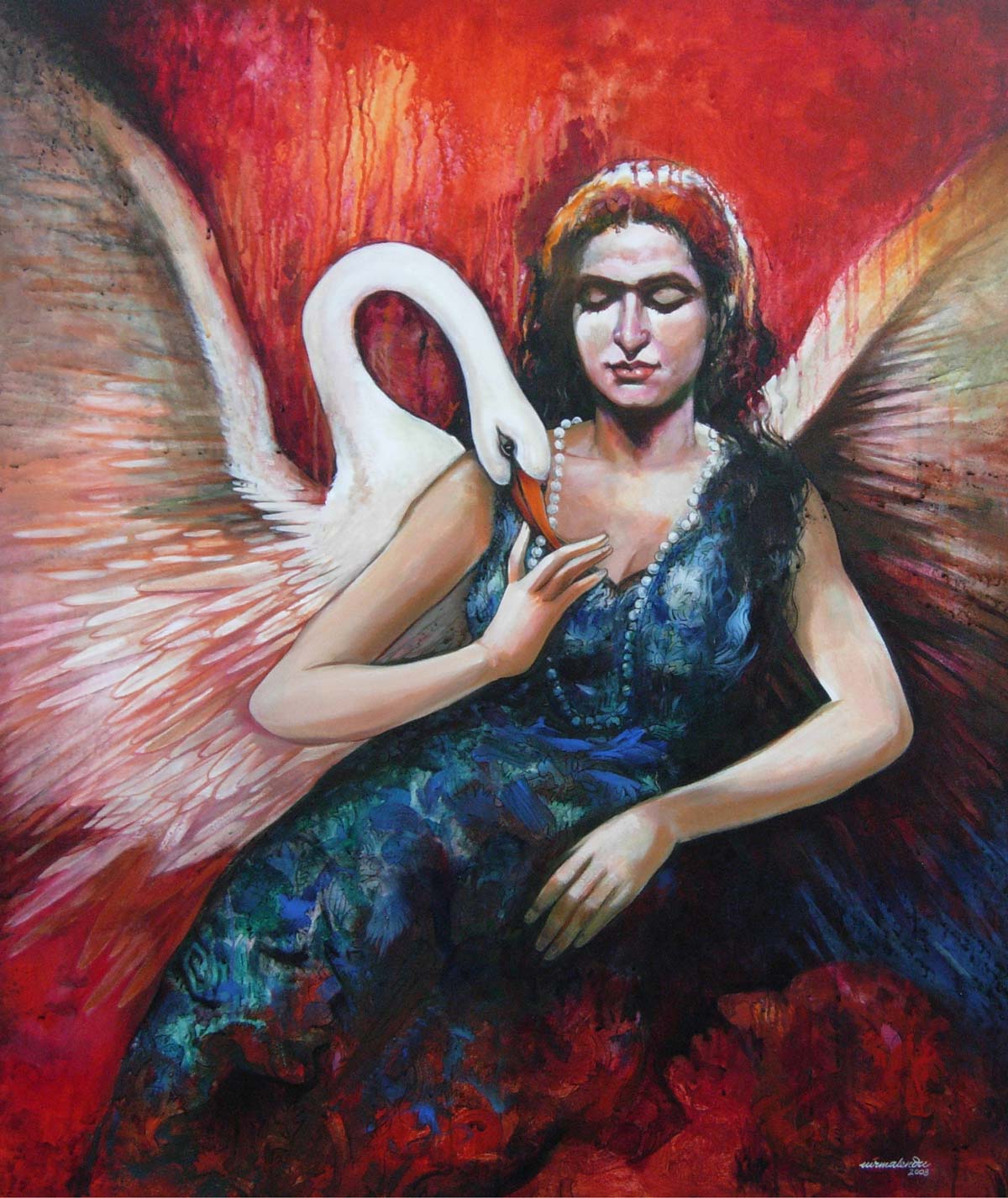 Figurative Painting with Acrylic on Canvas "Passion" art by Nirmalendu Mandal