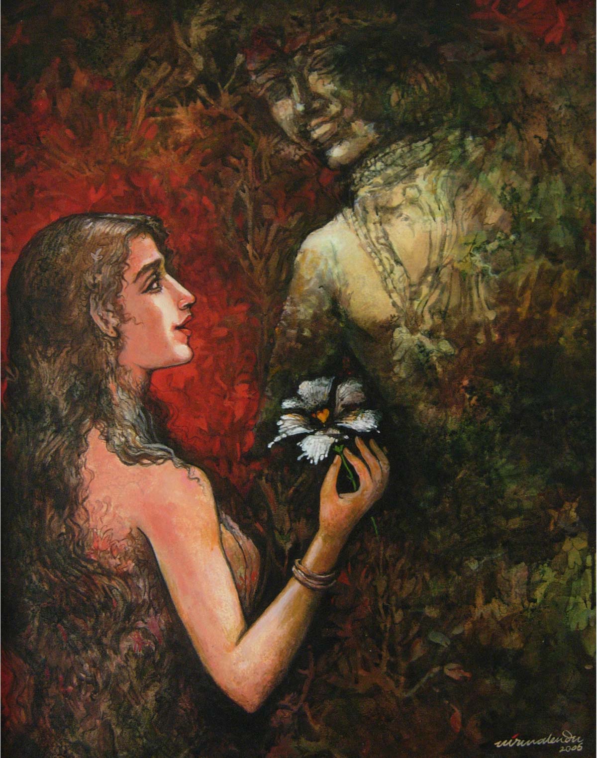 Figurative Painting with Acrylic on Canvas "Silent Soliloquy" art by Nirmalendu Mandal