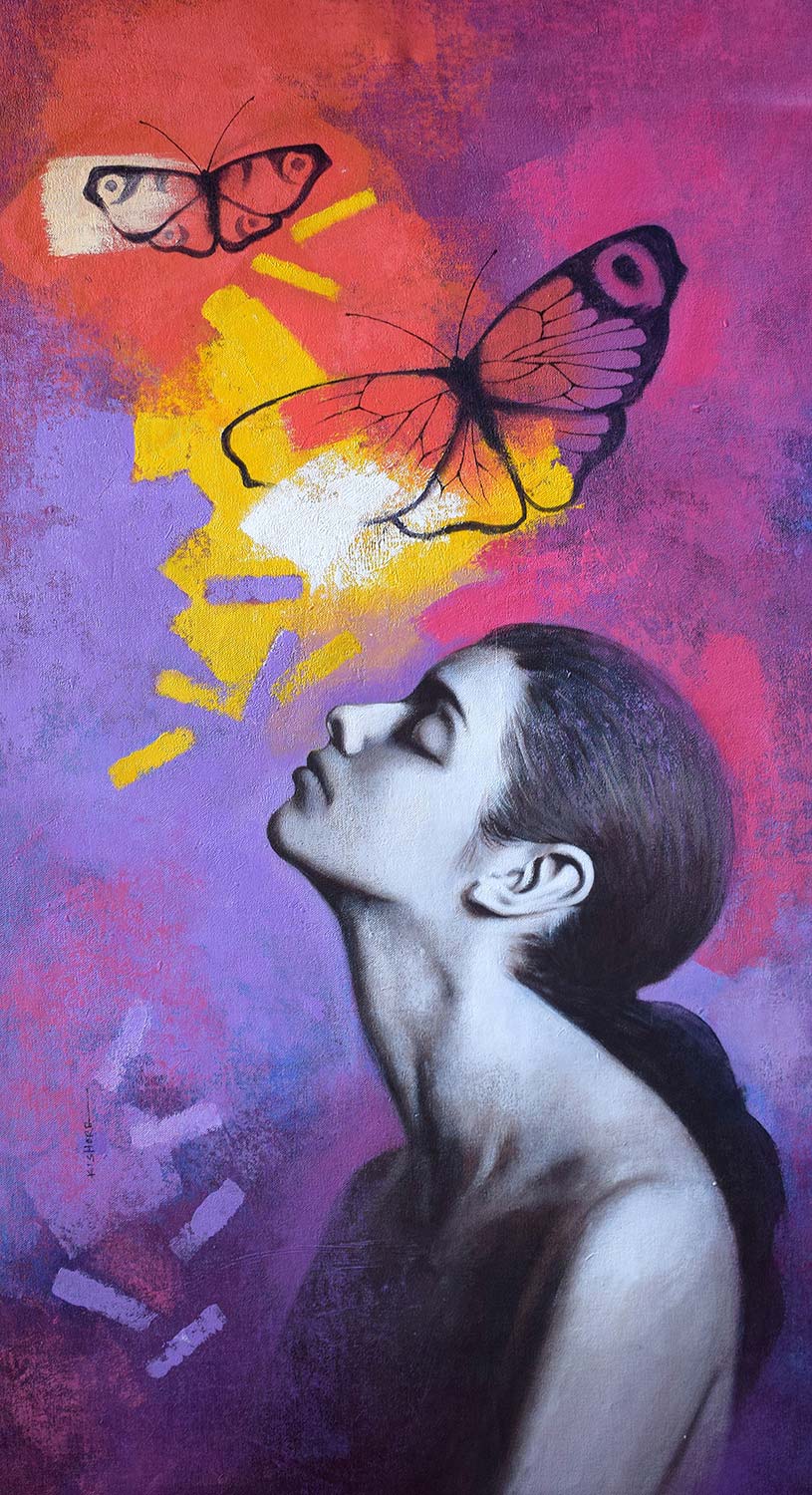 Figurative Painting with Acrylic on Canvas "Freedom of Beauty_29" art by Kishore Pratim Biswas