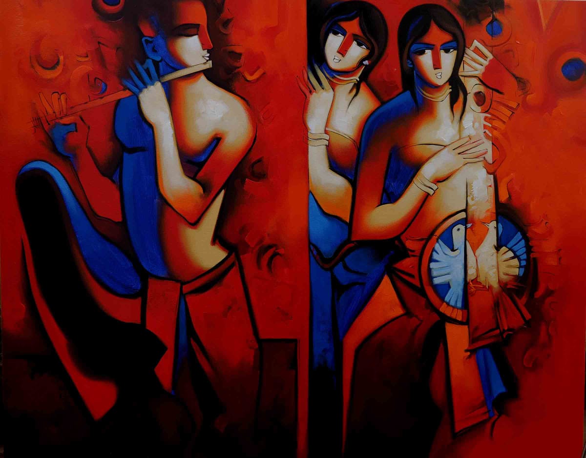 Figurative Painting with Acrylic on Canvas "Symphony" art by Arvind Kolapkar