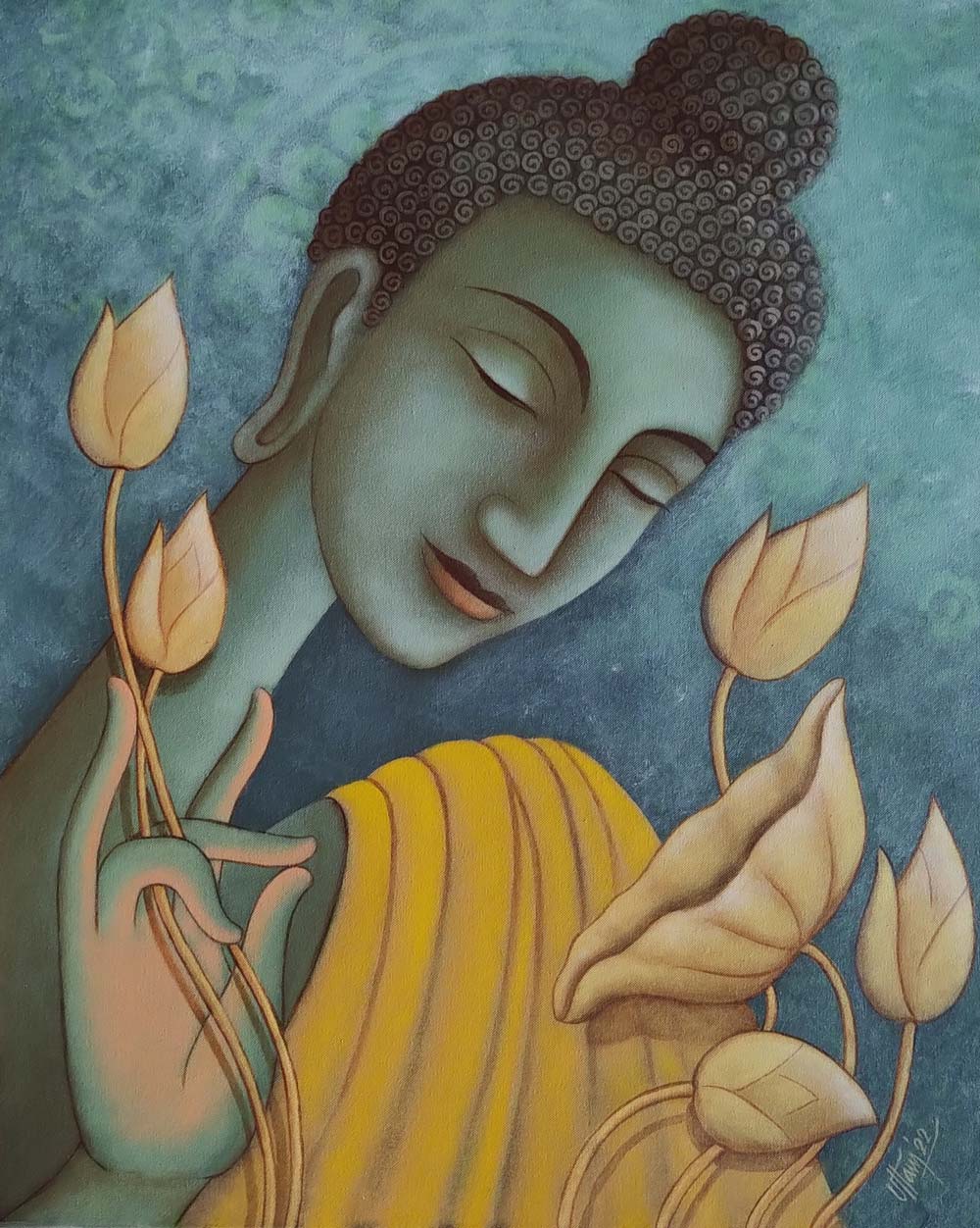 Contemporary Painting with Acrylic on Canvas "Dream God" art by Uttam Bhattacharya