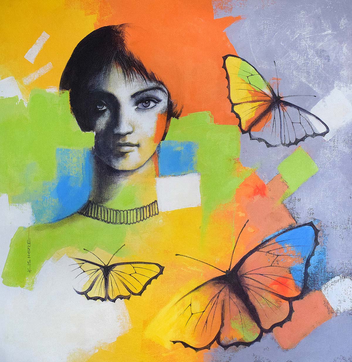 Figurative Painting with Acrylic on Canvas "Freedom of Beauty_34" art by Kishore Pratim Biswas