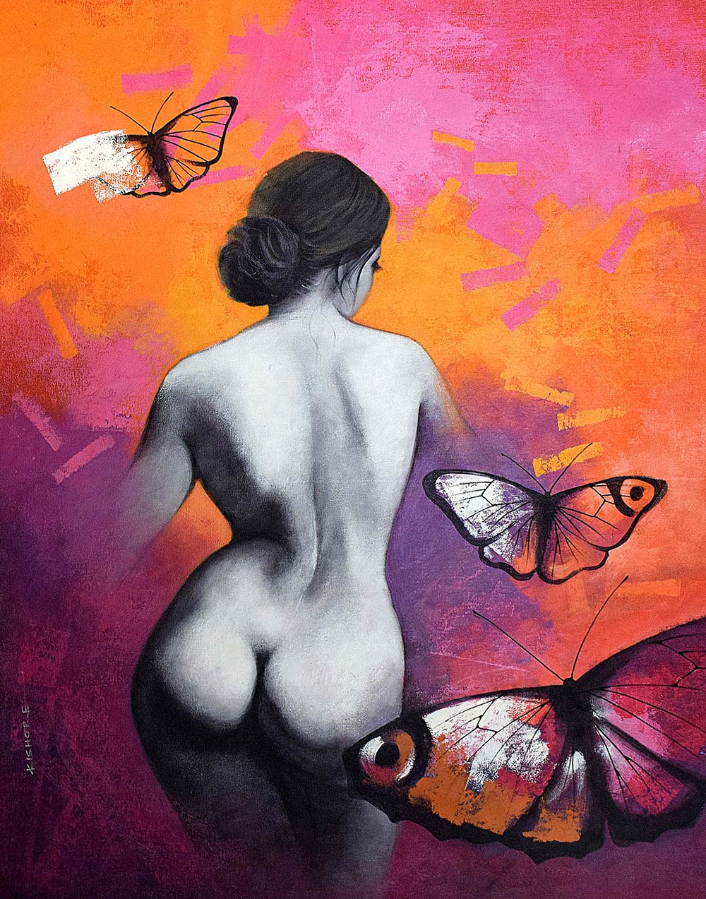 Figurative Painting with Acrylic on Canvas "Freedom of Beauty_32" art by Kishore Pratim Biswas