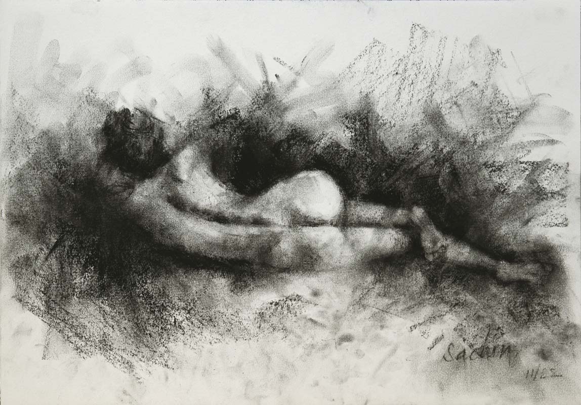 Figurative Drawing with Charcoal on Paper "Woman Sketch-006" art by Sachin Upadhye