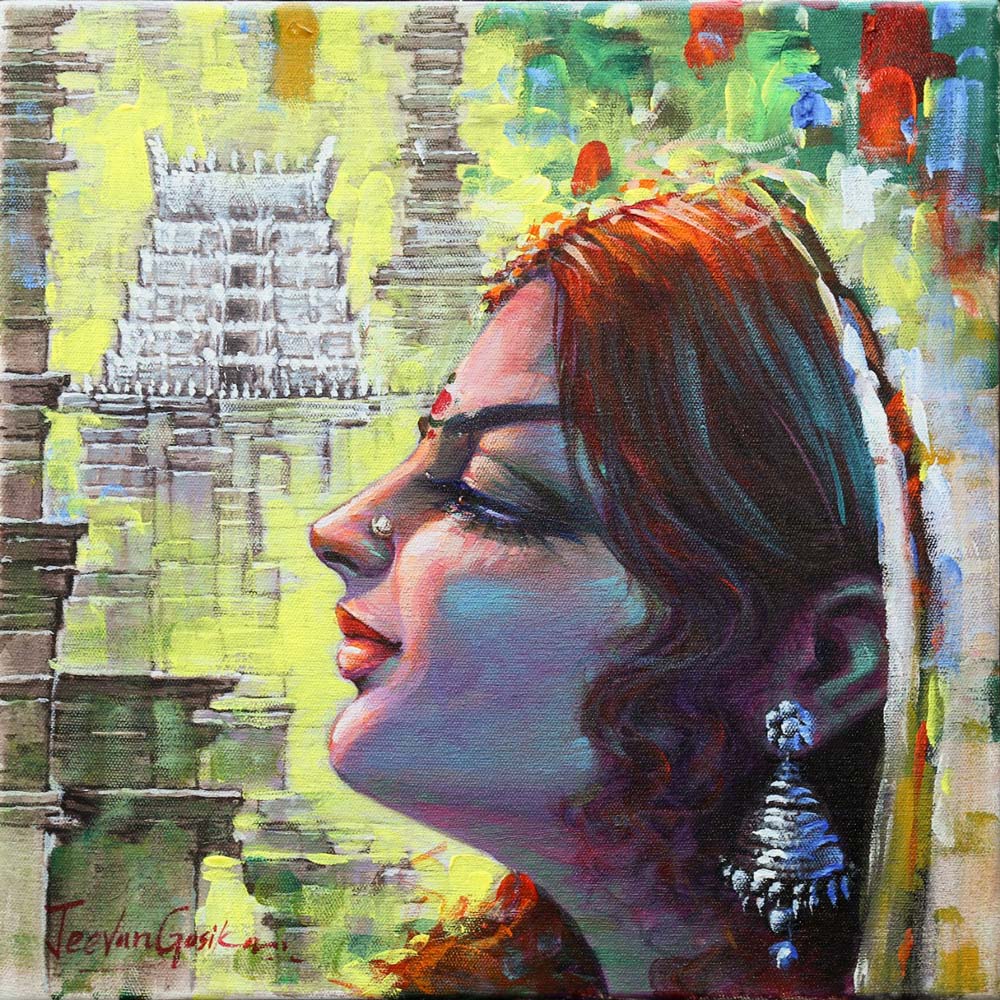 Figurative Painting with Acrylic on Canvas "Radha-3" art by Jeevan Gosika