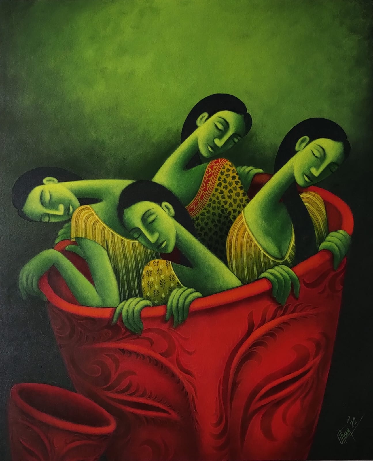 Contemporary Painting with Mixed Media on Canvas "Dreams" art by Uttam Bhattacharya
