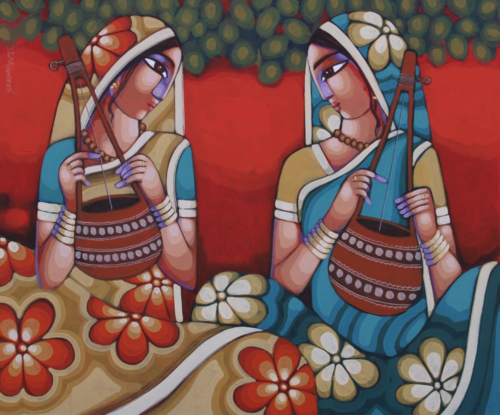Figurative Painting with Acrylic on Canvas "Tune of Bengal" art by Sekhar Roy