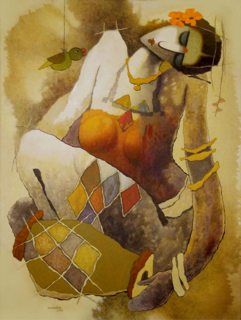 Figurative Painting with Oil on Canvas "Untitled-1" art by Surendra Pal Singh