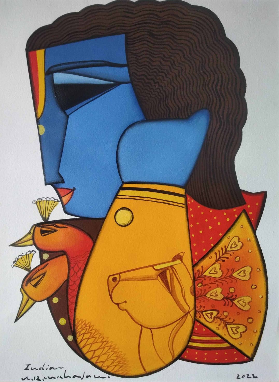 Figurative Painting with Acrylic on Paper "Untitled-9" art by Arvind Rajaram Mahajan