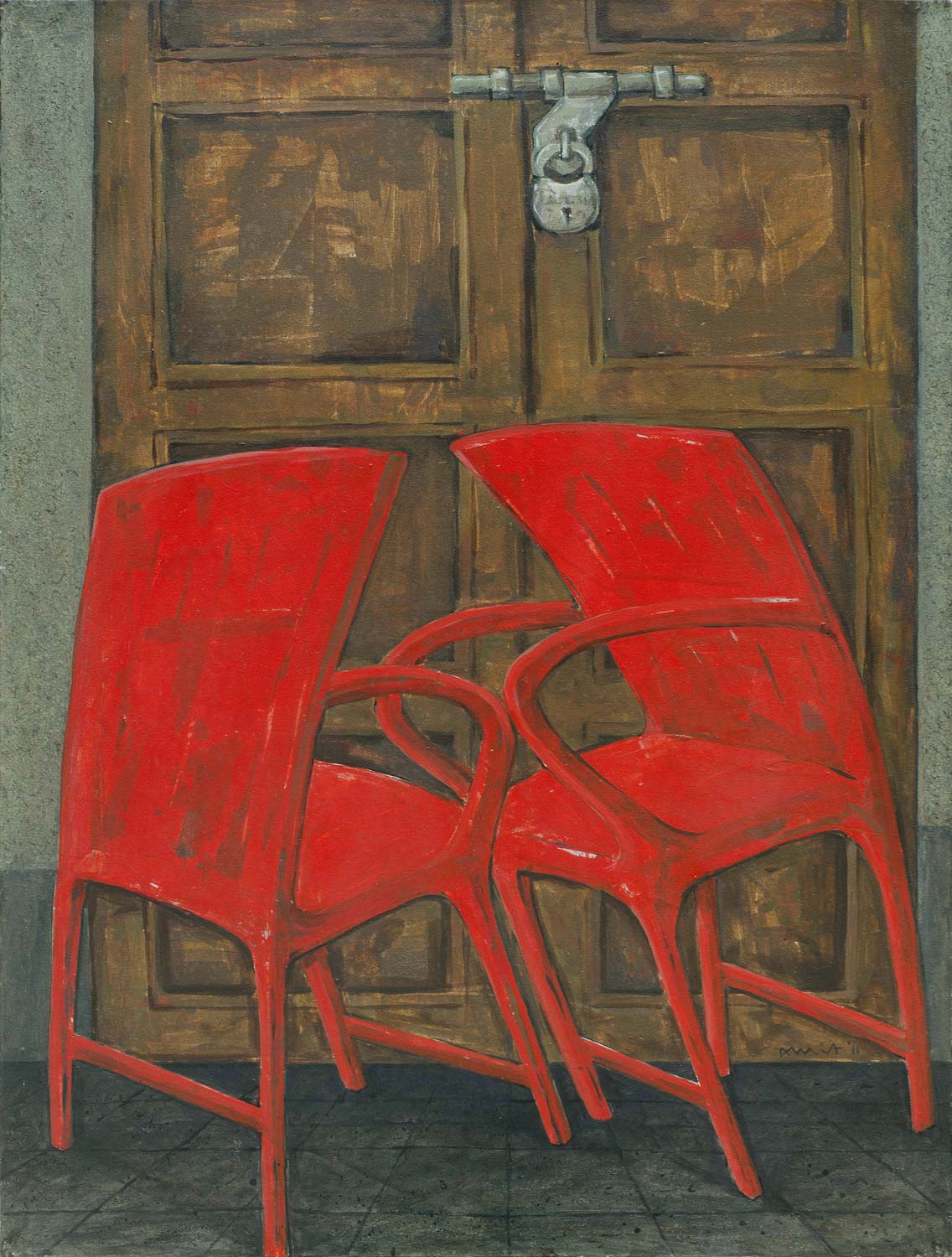 Conceptual Painting with Acrylic on Canvas "Story of Red Chair-1" art by Amit Chakraborty