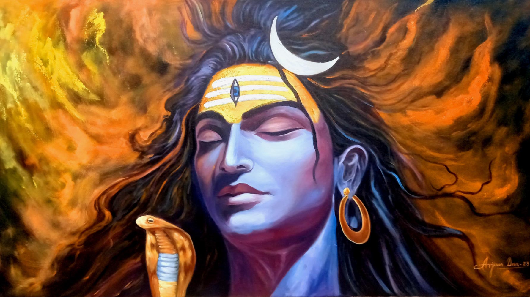 Figurative Painting with Acrylic on Canvas "Meditation Shiva" art by Arjun Das