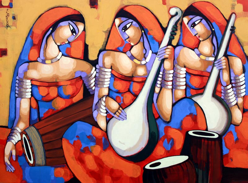 Figurative Painting with Acrylic on Canvas "Symphony-3 (2019)" art by Sekhar Roy