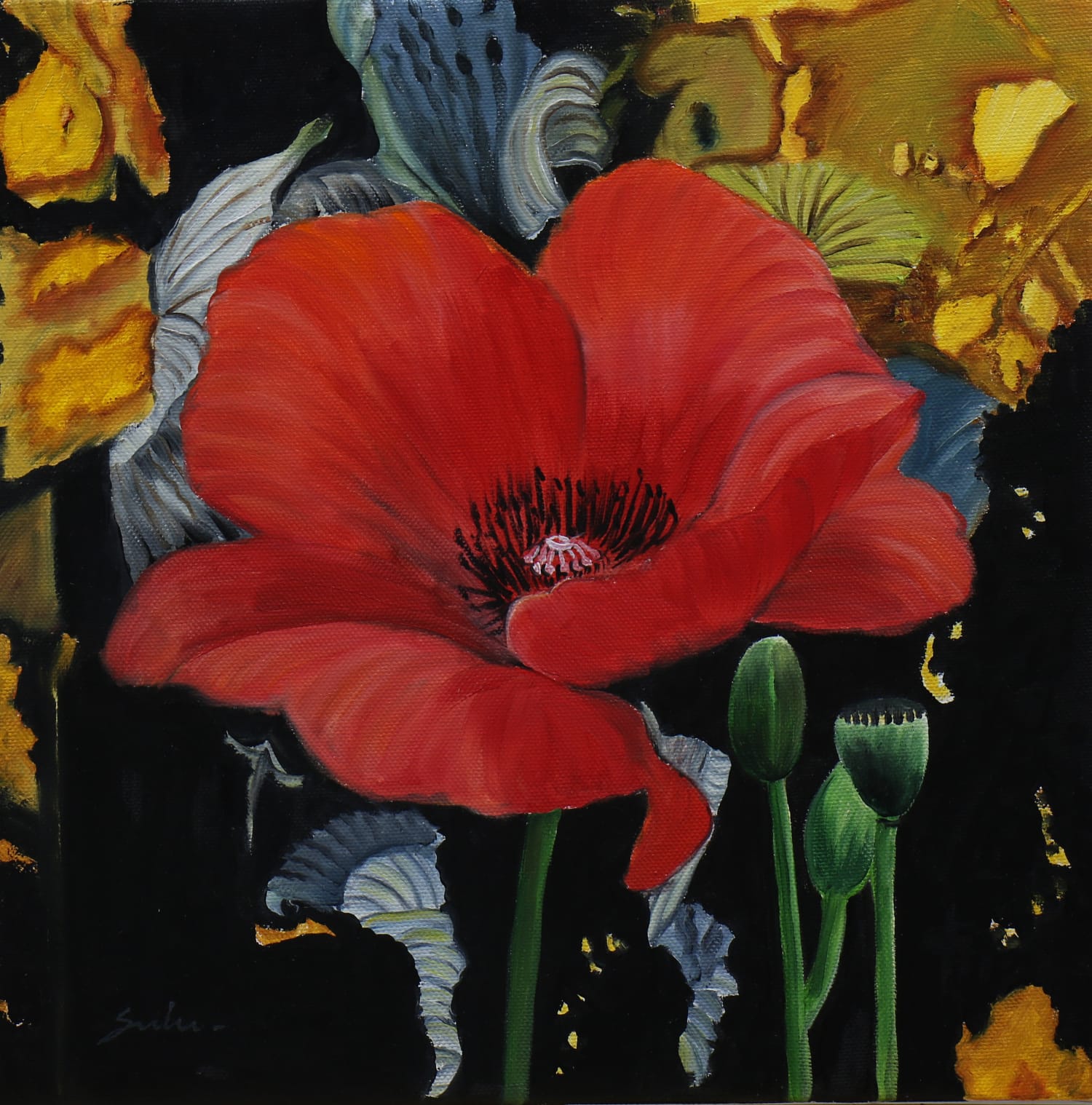 Realism Painting with Oil on Canvas "Flowers-1" art by Sulakshana Dharmadhikari