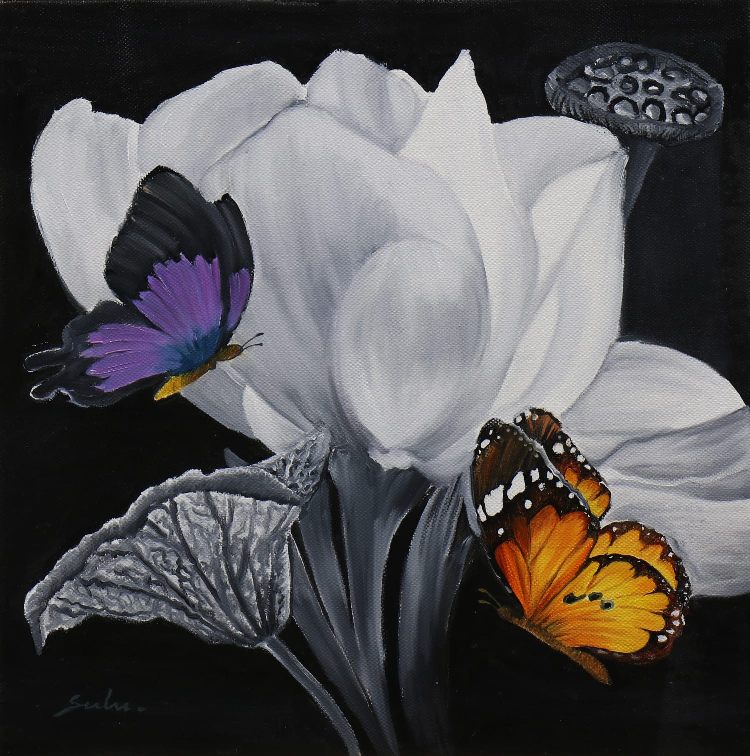 Realism Painting with Oil on Canvas "Flowers-3" art by Sulakshana Dharmadhikari