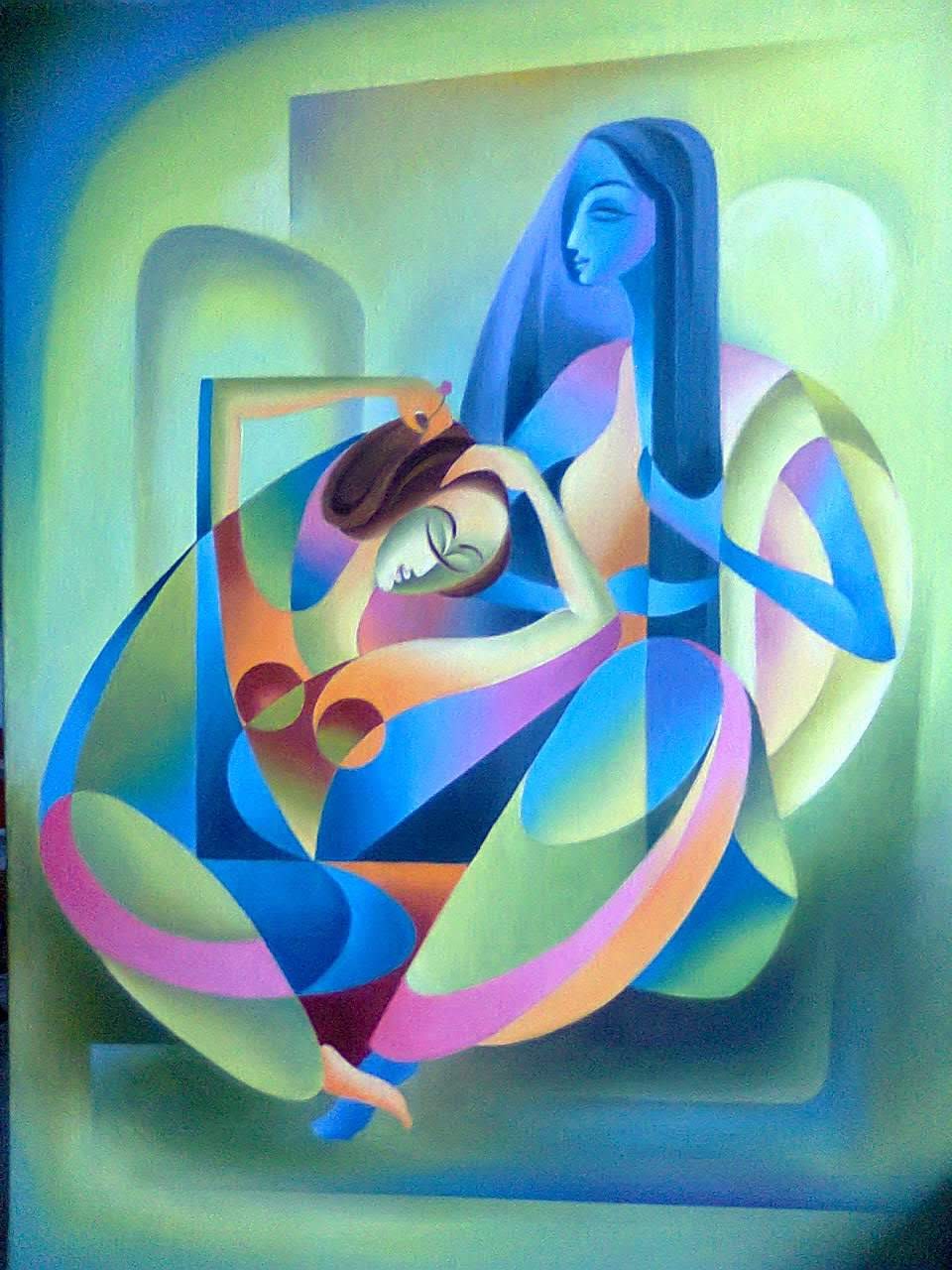 Figurative Painting with Oil on Canvas "Sringar" art by Suman Verma