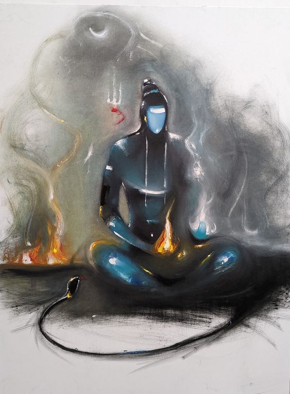 Figurative Painting with Oil on Canvas "Shiva" art by Shiv Lal Bagria