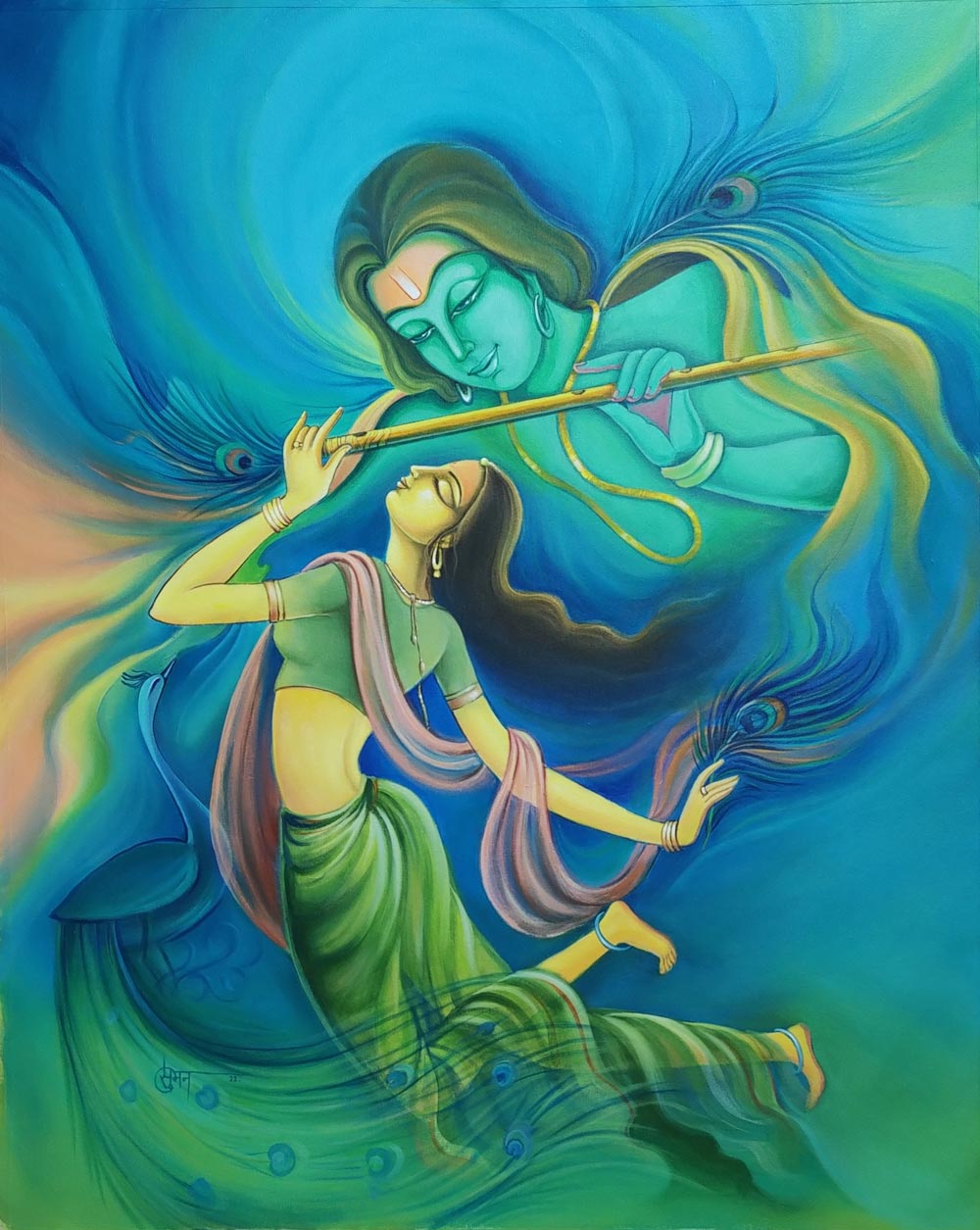 Figurative Painting with Acrylic on Canvas "Devine Love-1" art by Suman Verma