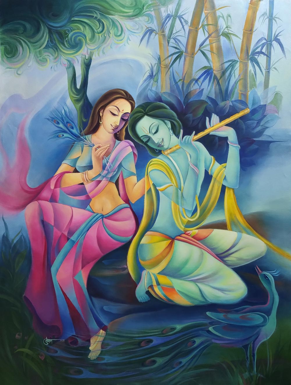 Figurative Painting with Acrylic on Canvas "Devine Love-2" art by Suman Verma
