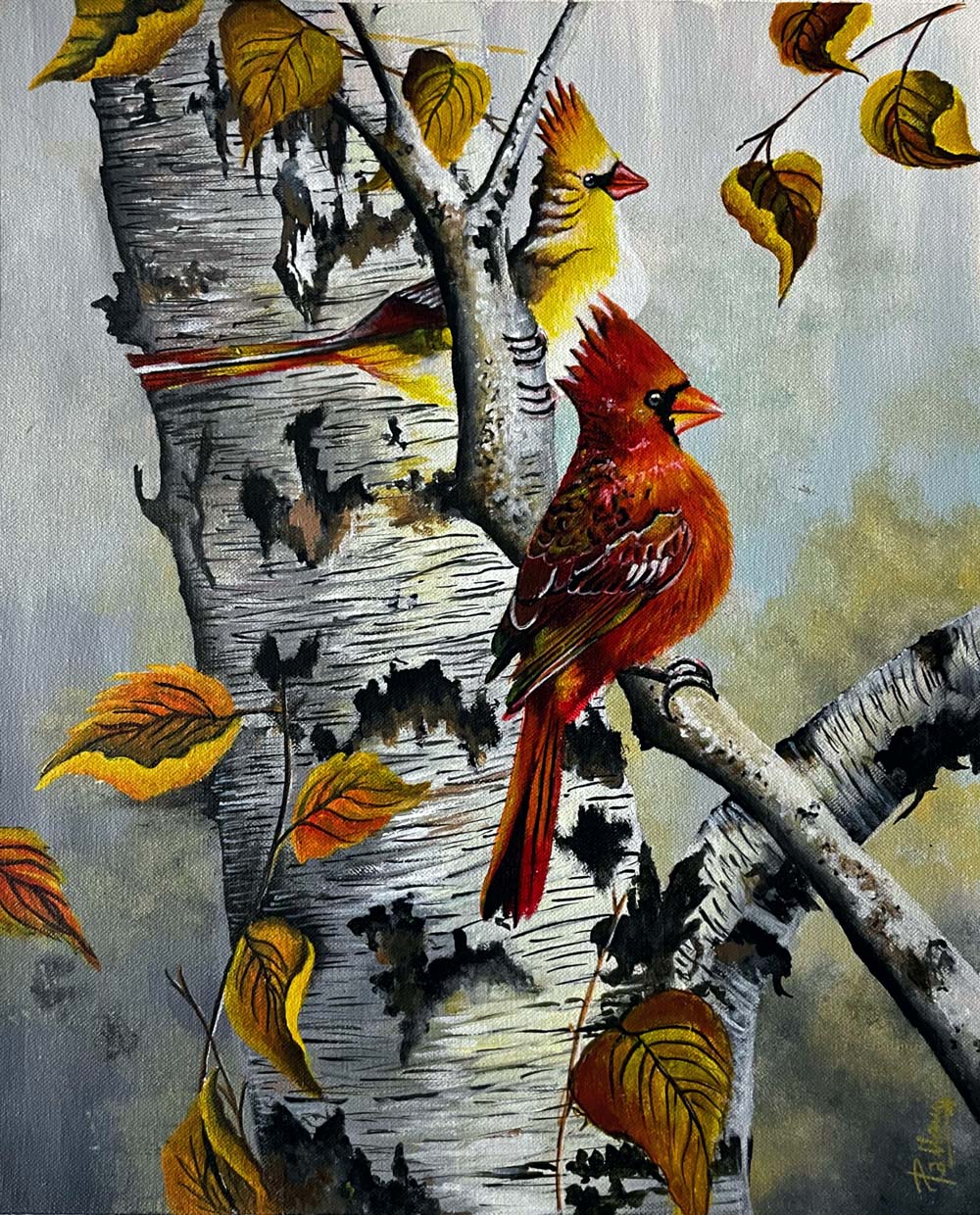 Figurative Painting with Acrylic on Canvas "Cardinal-1" art by Pallavi Singhal