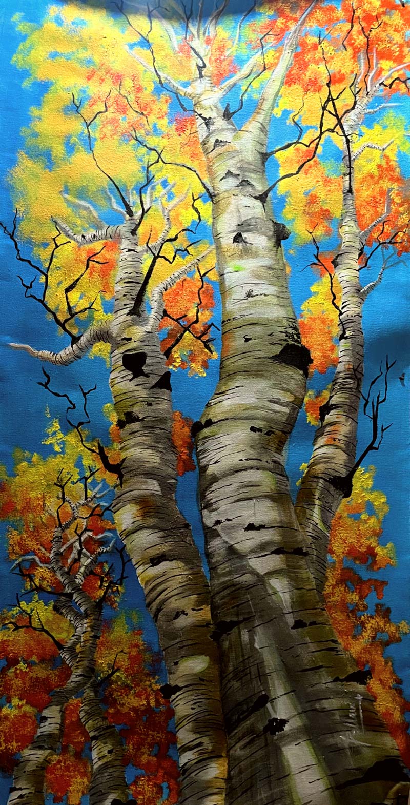 Figurative Painting with Acrylic on Canvas "Birch trees" art by Pallavi Singhal