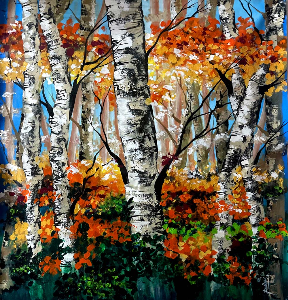 Figurative Painting with Acrylic on Canvas "Birch trees 2" art by Pallavi Singhal