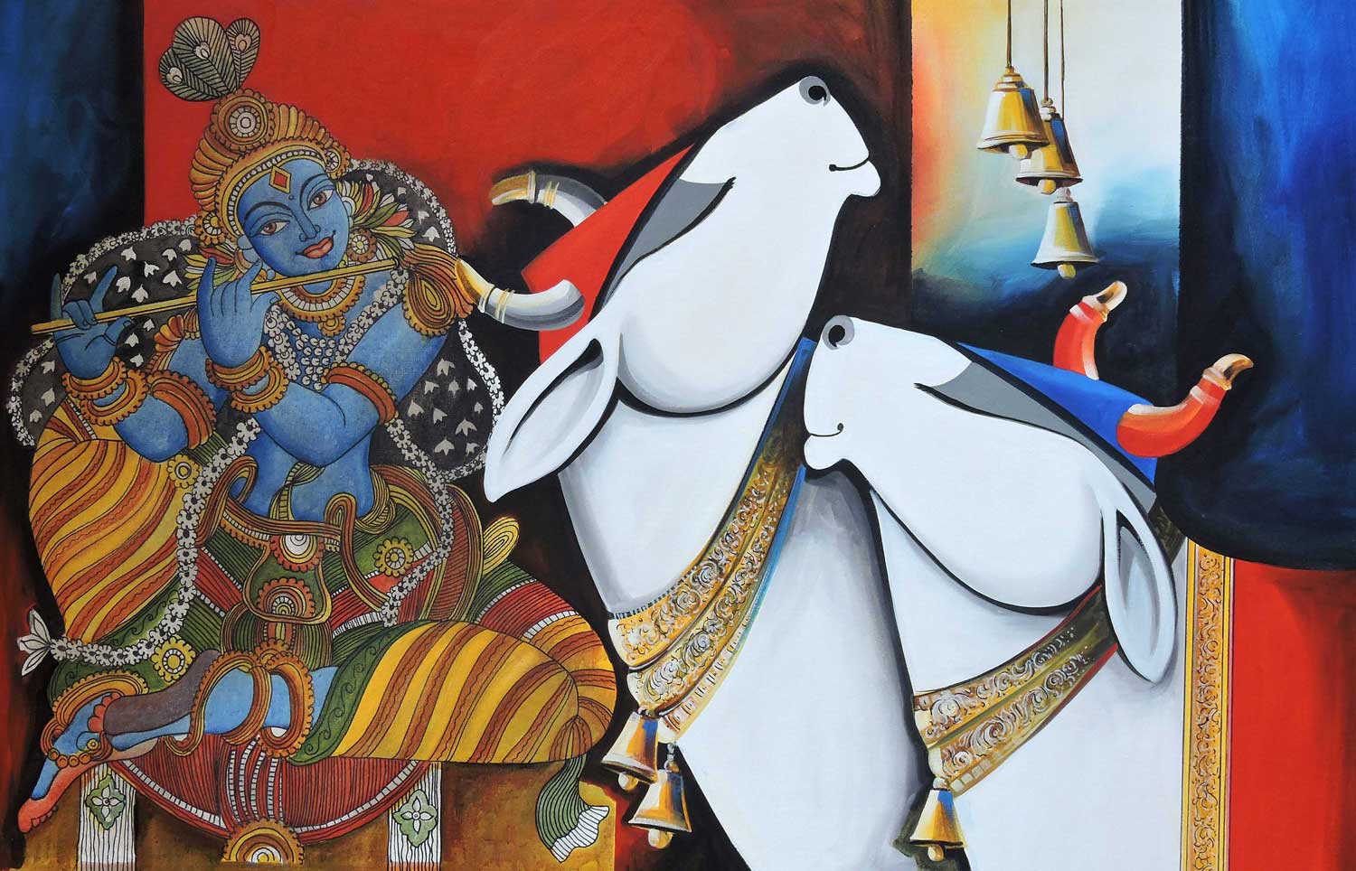 Figurative Painting with Acrylic on Canvas "Tune of Love" art by Pradeesh K Raman 