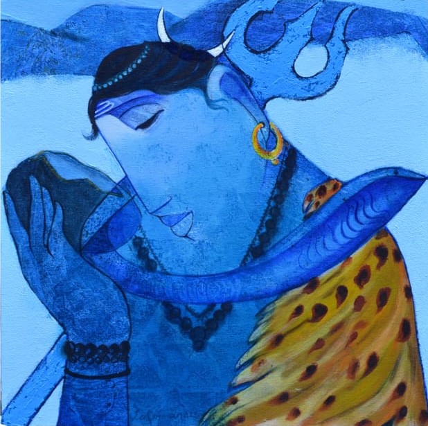 Contemporary Painting with Acrylic on Canvas "Shiva" art by Lakshman Chavan
