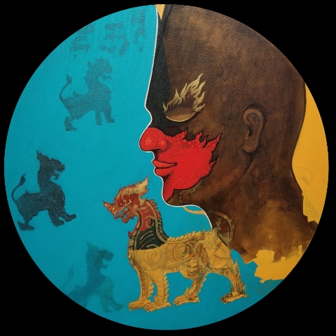Conceptual Painting with Acrylic on Canvas "Mask - Lion" art by Chaitanya Ingle