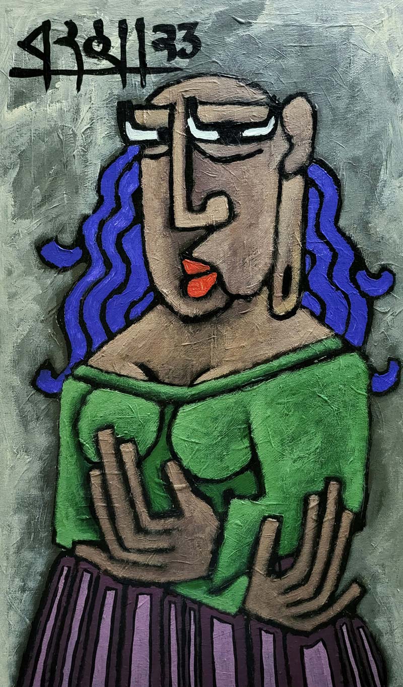 Figurative Painting with Acrylic on Canvas Board "Monkette" art by Kuldeep Verma