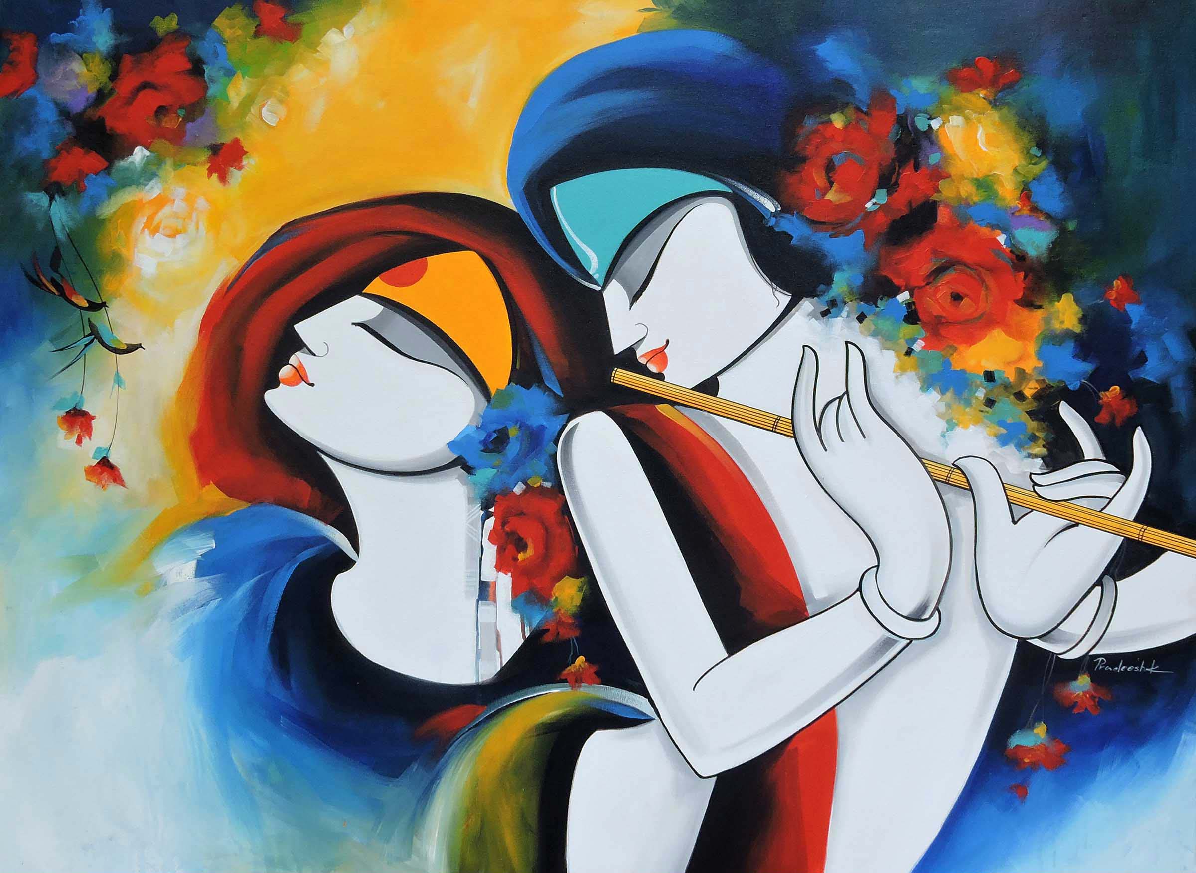 Figurative Painting with Acrylic on Canvas "Tune of Nature" art by Pradeesh K Raman 