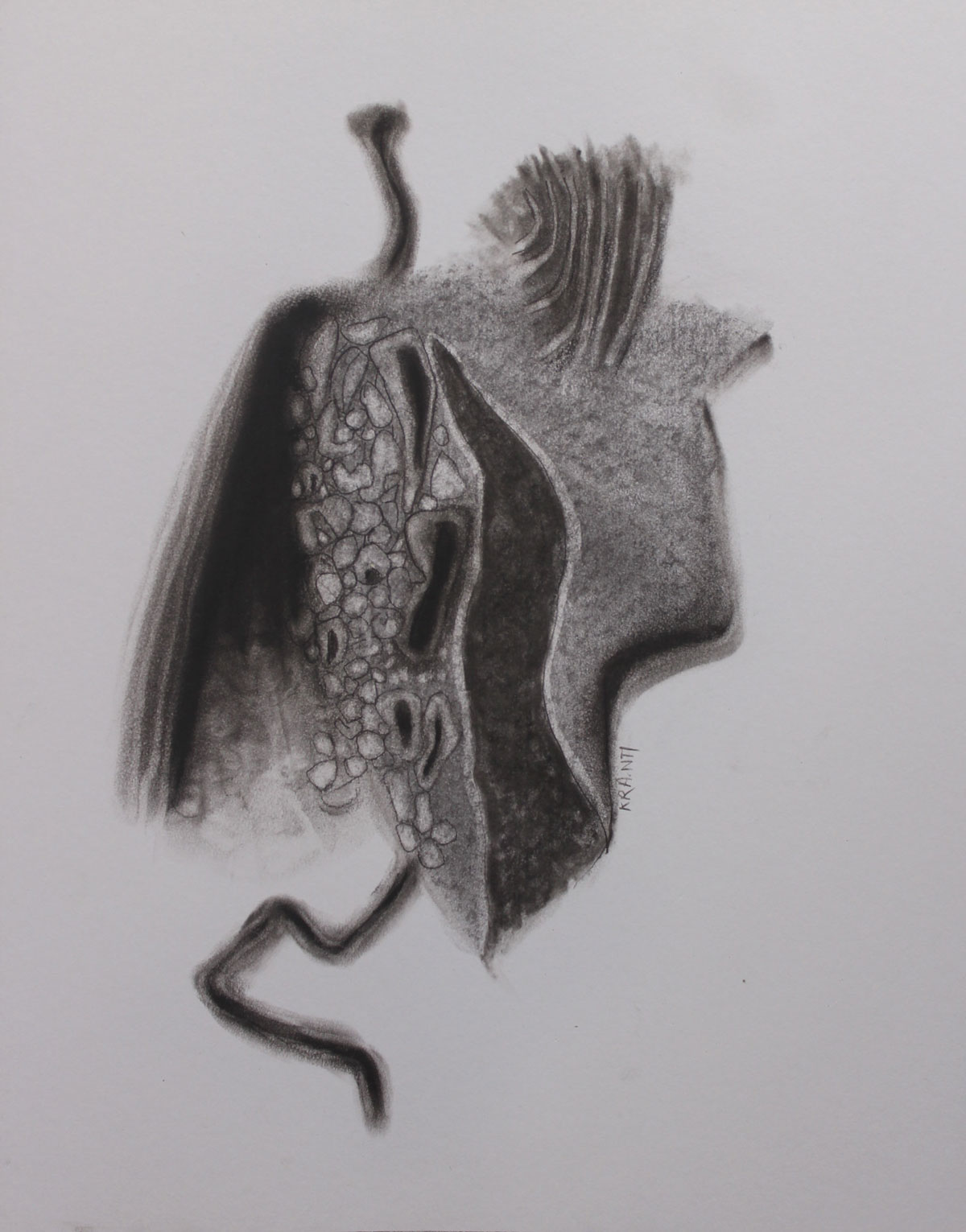 Contemporary Drawing with Charcoal on Paper "Untitled-7 (699)" art by Kranti Bankar
