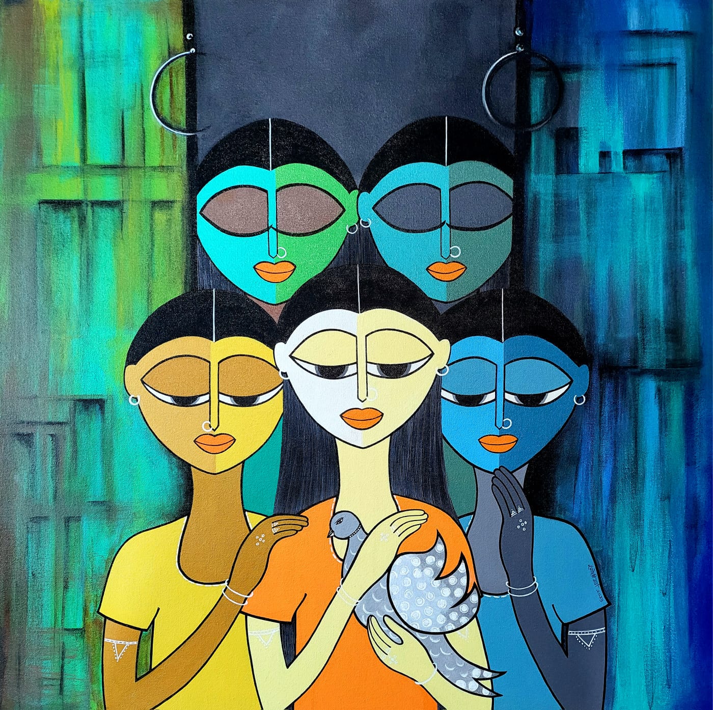 Figurative Painting with Mixed Media on Canvas "Behold" art by Rangoli Garg