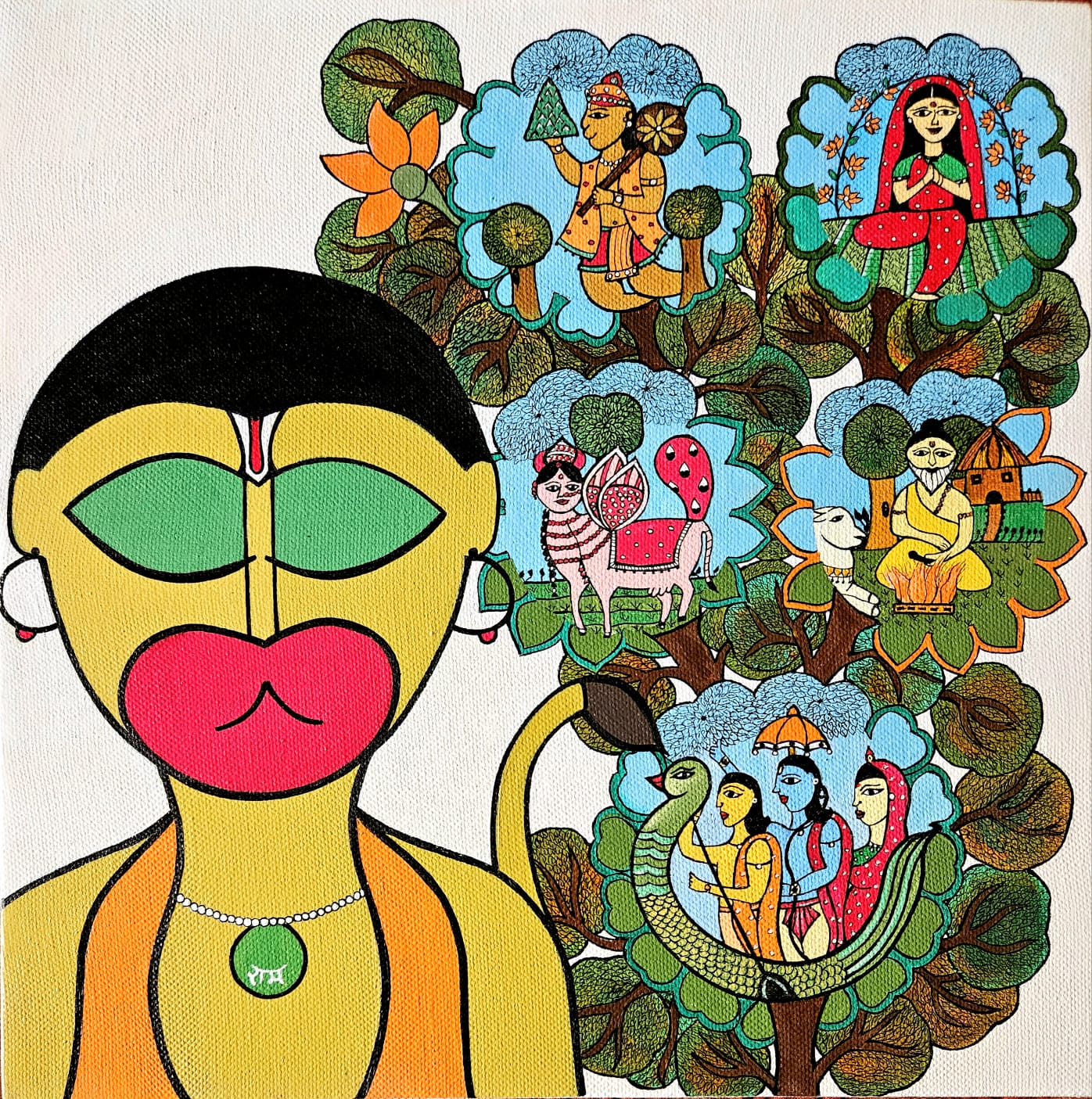 Figurative Painting with Mixed Media on Canvas "Ramayana" art by Rangoli Garg