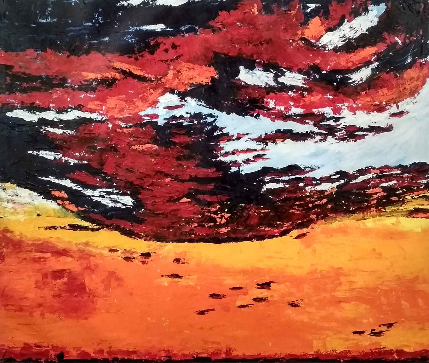 Semi Abstract Painting with Acrylic on Canvas "Sky scape-9" art by Team IndiGalleria