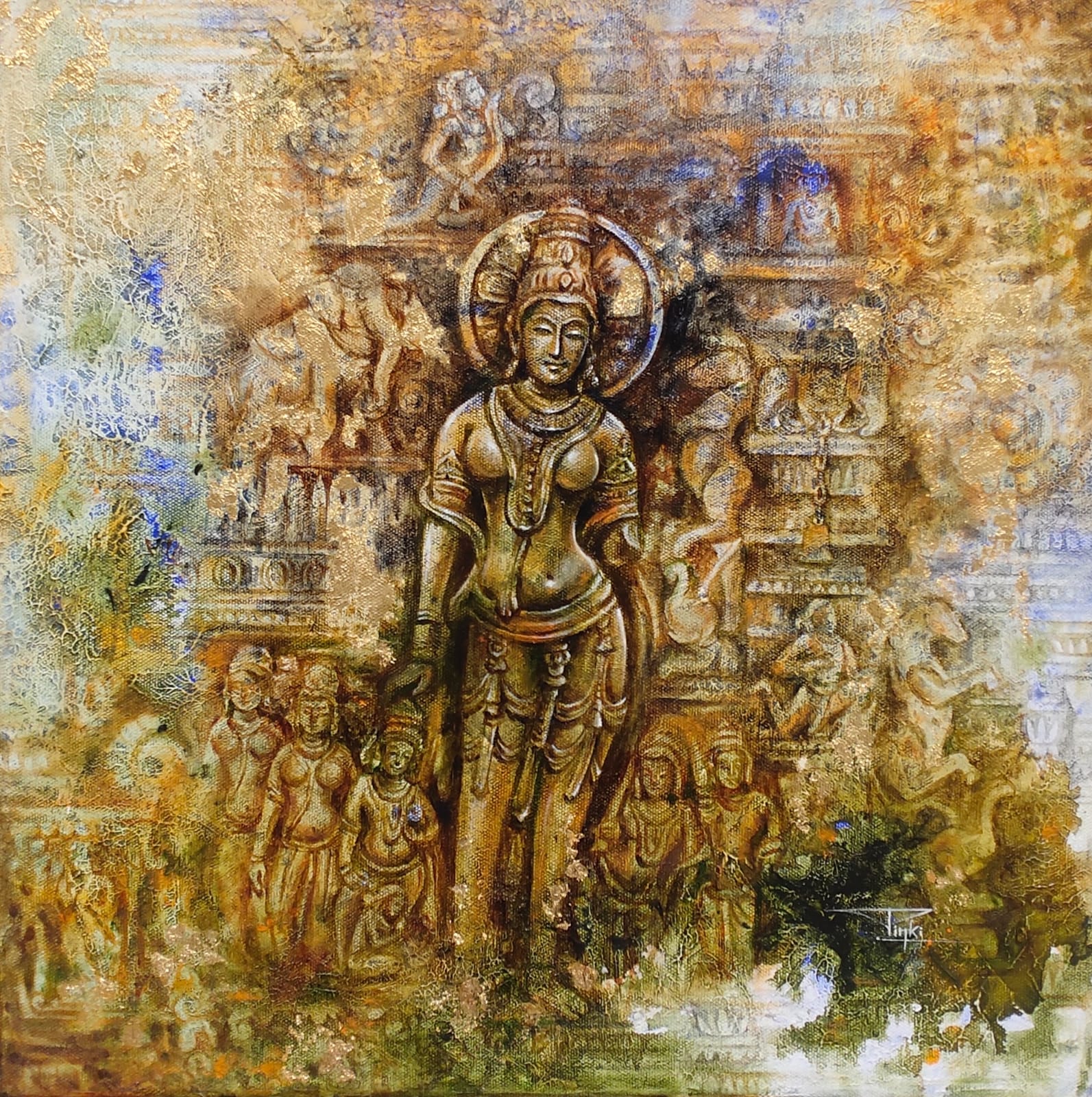 Figurative Painting with Acrylic on Canvas "Swarnim Bharat 4" art by Pinki Saini